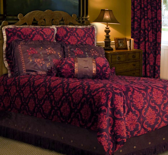 Red Damask bed linens